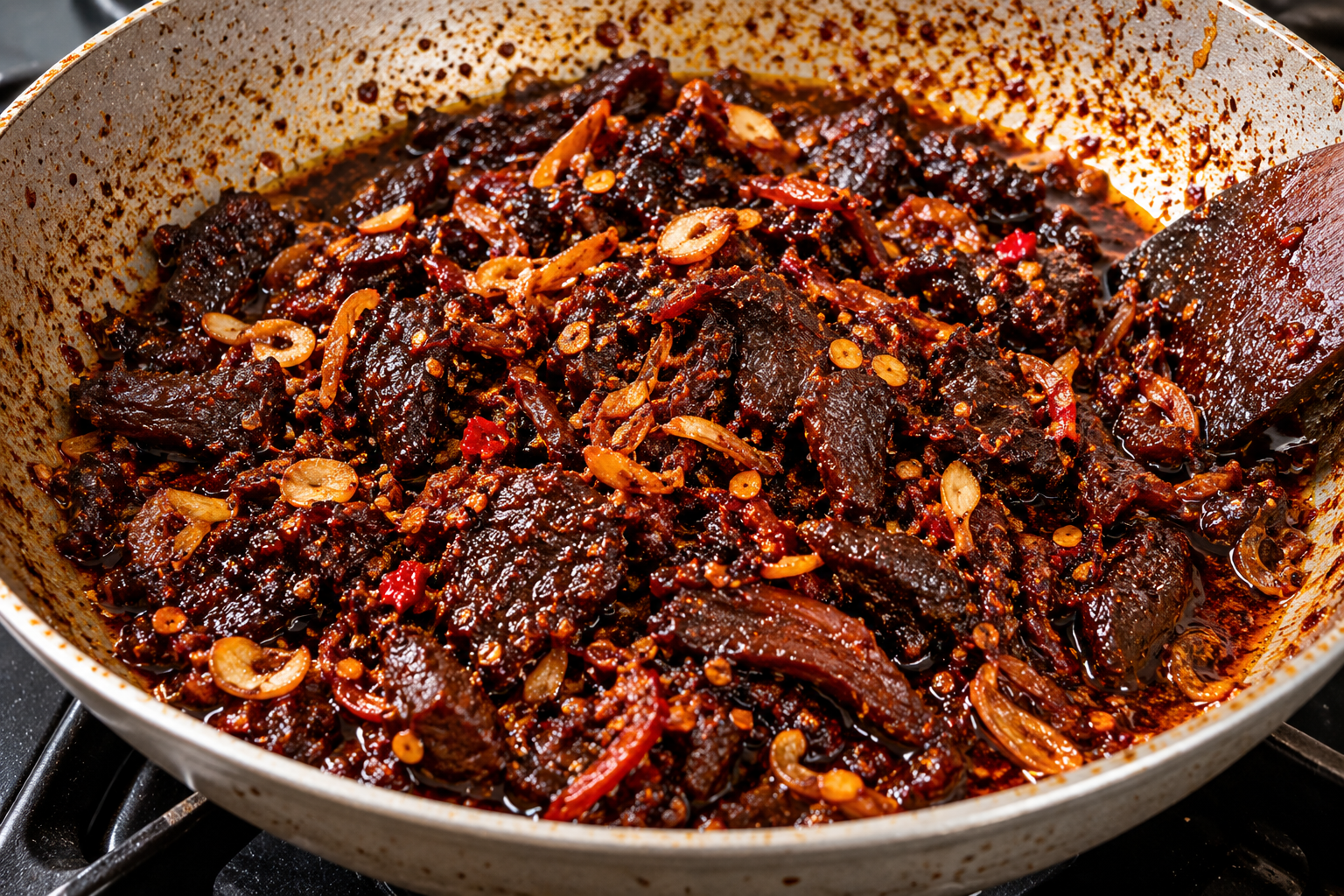Glazed Spicy Dendeng in Skillet Glazed Spicy Dendeng In Skillet